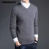 COODRONY Pull en laine mérinos hommes automne hiver épais pulls chauds et pulls décontracté col en V pull en laine pure pull homme 7305 210909