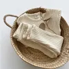 가을 겨울 아기 ​​소년과 소녀 옷 늑골이있는 스웨터 하단 셔츠와 바지 정장 어린이 의류 2 개 세트 211021