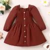 Girl's Dresses 1-5 Years Toddler Kids Princess Solid Color Dress Square Neck Long Sleeve Ruffled A-Line Spring Fall Girl Clothing Party