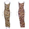 Viifaa Multicolor Zebra Skin Print Summer Sexy Women Cami Long Dress Spaghetti Strap Sleeveless Party Slim Bodycon Dresses X0629