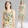 Zomer mode runway vakantie jurk vrouwen v-hals ruches mouwloze print patchwork zeemeermin strand party lange sundress 210514