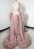2021 Dust Pink Tulle Evening Dresses Pregnant Women Photo Long Sleeves Ruffles See Thru Custom Made A-line Formal Event Party Dress Vestidos