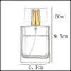 Packing Office School Business Industrial 50ml High-end bärbart glas per med guld och sliver kepsar tom flaska transparent kvadratisk spray