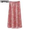 Letnie Eleganckie Różowe Satynowe Spódnice Kobieta Wysoka Talia Midi Spódnica Leopard Daisy Drukowanie Koreański Mody Streetwear 210421