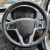 Black Steering Wheel Cover Artificial Leather Hand-stitched For Hyundai Solaris Verna I20 Accent