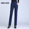 Pantaloni da donna a vita alta elastici Plus Size 4XL Pantaloni da lavoro da ufficio da donna Stretch Velluto caldo femminile Nero Blu Rosso 210915