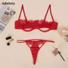 Damskie Sexy Koronki Rzęsy Multicolor Bielizna Underwire Zebrane Biustonosz Zestaw Mesh Hollow Perspective Erotyczna Bielizna Thong Set X0526