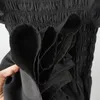 Abiti casual Donna Ruffles Senza maniche Midi Abito estivo Colletto quadrato Tencil Tunica a vita alta Nero francese