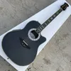 Guitarra eléctrica negra de cuerpo hueco de 6 cuerdas hecha a mano, cuerpo de fibra de carbono, diapasón de ébano, encuadernación de abulón, ecualizador de pastilla de preamplificador F-5T, sintonizadores blancos Vinage