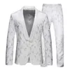 2 stuks heren tuxedo pak sets jacquard materiaal zwart wit retro revers slimmen bloemen bruiloft kleding man pak met pant x0909