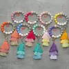 Filles bijoux en bois perlé bracelet porte-clés fête silicone perles porte-clés sac à main pendentif pour femmes monogramme graver avec glands boisé puce