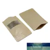 50 pcs papel kraft stand up saco com janela geada reutilizável reutilizável rasgo entalhe Doypack Food Bean Pack Bolsas