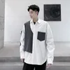 IEFB / Herrkläder Nisch Färgblock Patchwork Oversize Skjortor Mode Design Casual Koreansk stil Långärmad Tops P75 210524