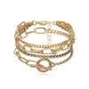 Charm Bracelets Metal Stick OT Chain Exaggerated Bangle Bracelet For Women Fashion Trendy Shiny Rhinestone Jewelry 5Pcs/Set