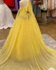 케이프 ritzee roise Ballgown 시폰 롱 소녀 공식 파티 가운 원 숄더 지퍼 백 크리스탈이있는 유아 유아용 십대 2021 용 노란색 미인 대회 드레스