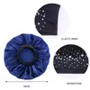 Extra stor Fashion Rhinestone Solid Color Wide Beanie Cap Elastic Band Satin Bonnet Kvinnors Headwear Night Sleep Hair Care Hat