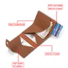 Genuine Leather Men Fold Rifd Anti Theft Brush Alloy Card Case Bussiness Wallets