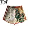 Pantaloncini con stampa a catena patchwork moda donna Tasche laterali in vita alta elastica vintage Pantaloni corti femminili Mujer 210507