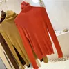 Autumn new design women's turtleneck long sleeve candy color thin knitted slim waist tunic sweater tops jumper