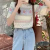 Lato Korean Design Fresh Hollow Out Krótkie Koszulki Koszulki Dla Kobiet Słodkie Kawaii Świeży Cienkie Sweter Casual Tees Woman Tops 210525