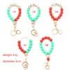 Fashion New Silicon & Wood Strands Beads Key Ring Bracelet Wriste Keychain Christmas Festival Patterns Beaded Bangle Holiday Jewelry Accessories