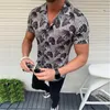 남성용 캐주얼 셔츠 남성 셔츠 여름 2021 패션 프린트 스트라이프 짧은 소매 느슨한 하와이 휴가 해변 최고의 블라우스 드롭 # 45