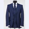 Navy Blue Groom Tuxedo för män 3 stycken smal passform man kostymer med toppad lapel anpassad formell manlig mode kostym jacka waistcoat x0909