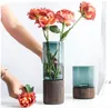 Vaso nórdico de vidro para arranjo de flores Flor secada Europa estilo estilo decoração de luxo com fundação de madeira rrd12038