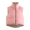 pink puffer vest.