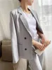QOERLIN Moda Elegante Mujer Blazer Trajes Manga larga Doble botonadura OL Blazer Pantalones Set Office Ladies Twopiece Blazer Sets 210412