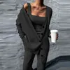 Autumn Winter Solid Knitted Sweater 3pcs Outfits Women Off Shoulder Top Cardigan and Long Pants Suit Sexy Button Office Lady Set 211105