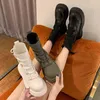 Punk Gothic Sock Boot Retor Lace Up Black White Ankle For Designer Ladies PU Leather Platform 211105