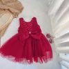 Baby Girls Princess Dress 2021 Summer Kid Bez Rękawów Birthday Party Dresses Dzieci Kostium Vestidos 1-6Y Baby Girl Odzież q0716