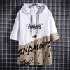 Hooded T-Shirt Men's Five-Point Sleeve Short-Sleeved Summer Loose Letter Stitching Trend Japanese Men 210716