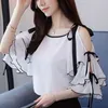 Toppar och blusar Butterfly Sleeve Chiffon Women Blus Shirt White Shirts Summer Sexy Off Shoulder Top Women's