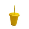 Party Cups Reusable 16oz Black White Plastic Cup with Colorful Lid Straw in Same Colors Disposable PP Solid Colored Water Mugs Single Wall Drinking Beverage Mug