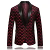 Noir Rouge Coeur Motif Blazer Pour Hommes Col Châle Mens Stage Wear Slim Fit Costume De Noël Veste De Mariage De Bal Blazers XZ403 Men342F