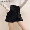 Autumn Winter Woman Shorts Sexy Velvet Wide Leg Loose Short Streetwear Casual Women High Waist Black 210601