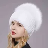 Russland Stil Frauen Echte echte Pelzmützen Hut Mädchen Natürliche Rex Kaninchen-Skullies Kappe Strick Winter Hüte 211126