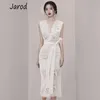 Runway Summer Sheath Party Dress Vintage Women Sleeveless Lace Hollow Out Bodycon Dress Sexy White V Neck Sashes Dress 210518