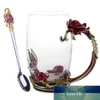 Emaille Coffee Thee Cup Mok 3D Rose Butterfly Glass Cups Bruiloft Gift TT-Beste