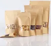 50 stycken 18x26 cm Kraftpapper Zipper Ställ upp Matlagring Klar plastfönsterpåse Craft Paper Reusable Dopack Coffee Bean Packing