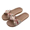 Mulheres linho chinelo verão slides casual sapatos de praia senhoras linho de linho interior boêmia floral arco flip flops sandálias
