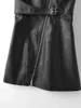 Vintage Kobiety PU Mid Sukienki Wiosna Czarne Mody Damskie Fajne Kobiece Skórzane Przypadkowe dziewczyny 210427