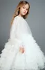 Cute Ruffles Flower Girl Dresses Jewel Neck Sheer Long Sleeve Tulle Girls Formal Gown for Wedding First Communion Dress
