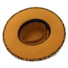 panamas hats leopard western cowboy jazz caps chain fedora hats luxury fashionable khaki camel white felted big brim 9.5cm hats