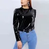 Frauen Latex Lackleder O-Ausschnitt Tops Langarm-Shirt Pullover PVC-Jacken Plus Size Schwarz Rot PU-Leder Kurzmäntel Custom 29161434