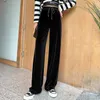 Yedinas Calças Vintage Veludo Alta Cintura Largura Perna Streetwear Calças Mulheres Casual Elastic Solto 210527