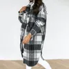 Women's Wool & Blends Autumn Winter Women Checked Jacket Casual Turn Down Collar Plaid Long Coat Female Oversized Thick Warm Woolen Overcoat