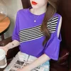 Verão Perfuração Off Women T-Shirts Tops Coreano Moda Feminino Solta Batwing Manga Camiseta Gótico 210507